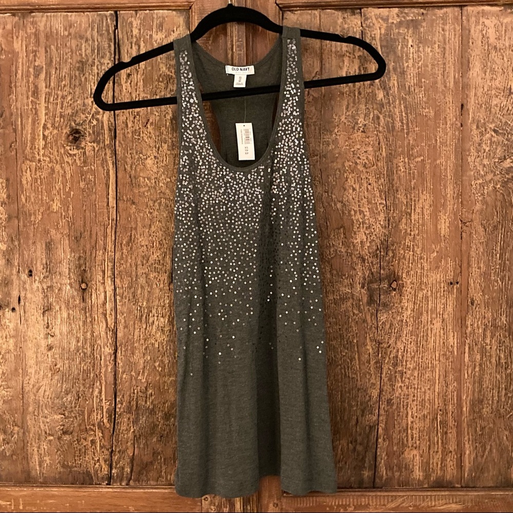 NWT OLD NAVY GRAY SEQUINED TANK TOP—BRAND-NEW, NEVER WORN!